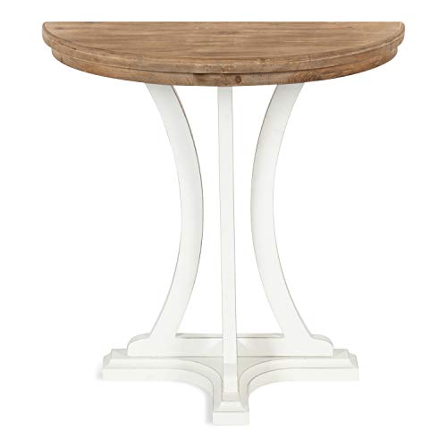 Linsley Farmhouse Half Moon Console Table, 30 x 15 x 31, Rustic Brown and White, Charming Rustic Table for Storage and Display