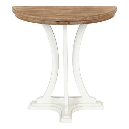 Linsley Farmhouse Half Moon Console Table, 30 x 15 x 31, Rustic Brown and White, Charming Rustic Table for Storage and Display