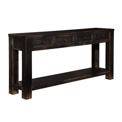 Signature Design by Ashley Gavelston Sofa Table, 64 Inch Console Table with 4 Drawers, Mixed Wood Construction, Behind Couch Storage for Living Room, Weathered Black