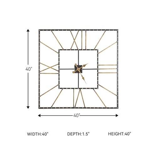 Signature Design by Ashley Thames Modern 40" Square Metal Roman Numeral Wall Clock, Black & Gold