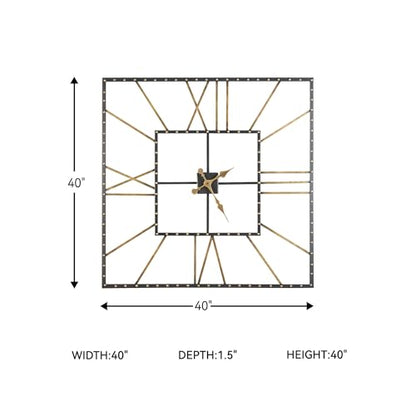 Signature Design by Ashley Thames Modern 40" Square Metal Roman Numeral Wall Clock, Black & Gold