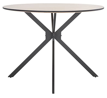 SAFAVIEH Home Collection Rixley Mid-Century Modern Natural/Black Round Top Dining Table