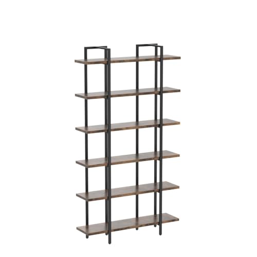 6-Tier Book Shelf, 86" H Vintage Industrial Bookcase with Open Display Shelving, Wooden and Metal Shelving Unit, Bookshelves and Bookcases, Stand Shelf for Bedroom, Home Office, Rustic Oak