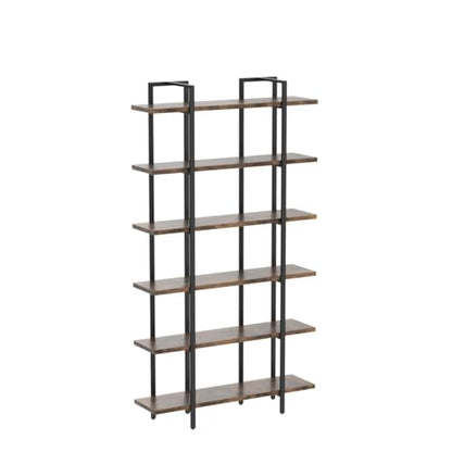 6-Tier Book Shelf, 86" H Vintage Industrial Bookcase with Open Display Shelving, Wooden and Metal Shelving Unit, Bookshelves and Bookcases, Stand Shelf for Bedroom, Home Office, Rustic Oak