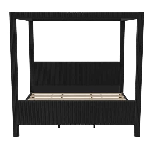 King Canopy Bed Frame with Upholstered Headboard and Footboard Black, view 6