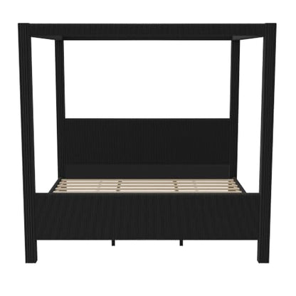 King Canopy Bed Frame with Upholstered Headboard and Footboard Black, view 6