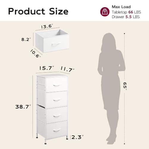 Small Dresser Nightstand for Bedroom, 4 Drawers, White, view 4