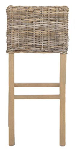SAFAVIEH Furniture - Cypress Bar Stool - 29.72" Seat Height - Natural Unfinished & Taupe - Mango Wood - Coastal Saddle Design - Ideal for Kitchen, Bar Area, Dining Room - Fully Assembled (FOX6502B)
