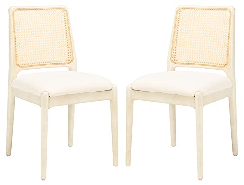 SAFAVIEH Home Collection Reinhardt White Rattan Cushion Dining Chair (Set of 2) -Fully Assembled DCH8800B-SET2