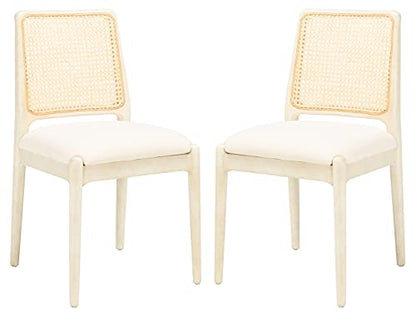 SAFAVIEH Home Collection Reinhardt White Rattan Cushion Dining Chair (Set of 2) -Fully Assembled DCH8800B-SET2