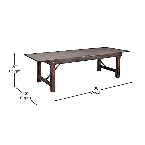 Hercules Commercial Grade Farmhouse Dining Table | Solid Pine Foldable Table for 10 in Antique Rustic Mahogany | Rustic Charm for Home and Events