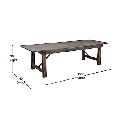 Hercules Commercial Grade Farmhouse Dining Table | Solid Pine Foldable Table for 10 in Antique Rustic Mahogany | Rustic Charm for Home and Events