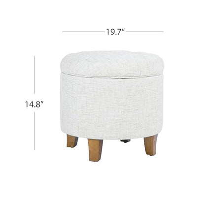 19" Button Tufted Round Storage Ottoman - Cream Textured Solid