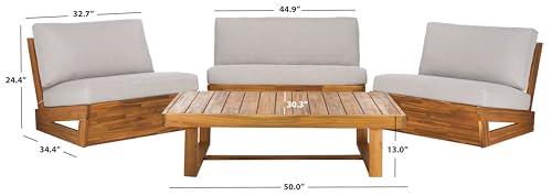 SAFAVIEH Outdoor Patio Furniture - Dune 4-Piece Set - Sand & Light Grey - Acacia Wood - Rustic, Conversation Set with Detachable Cushion Covers - Ideal for Patio, Deck, Porch, Backyard (PAT9516B-KIT3)