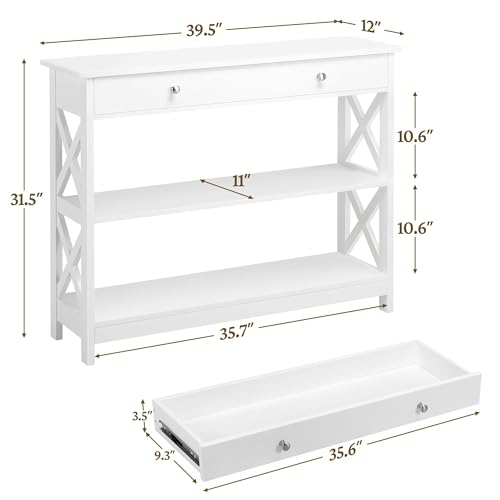 Yaheetech TV Stand, Entertainment Center with Drawer, 39.5" Media Console Table for TV with 2 Open Shelves for Bedroom, Living Room, Entryway, White