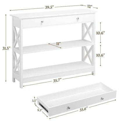 Yaheetech TV Stand, Entertainment Center with Drawer, 39.5" Media Console Table for TV with 2 Open Shelves for Bedroom, Living Room, Entryway, White