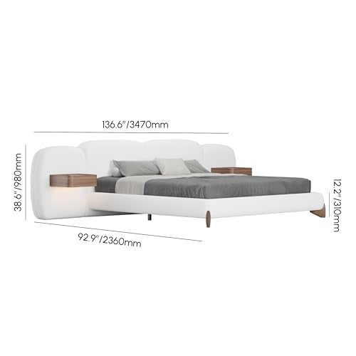Modern Boucle Walnut Wood Bed Frame Set with Smart Features, view 3