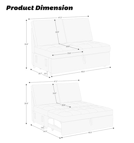 Pull Out Sofa Bed Module Part for Modular Sectional Sleeper Sofa Armless Loveseat with Pull Out Bed for Sectional Couch Beige