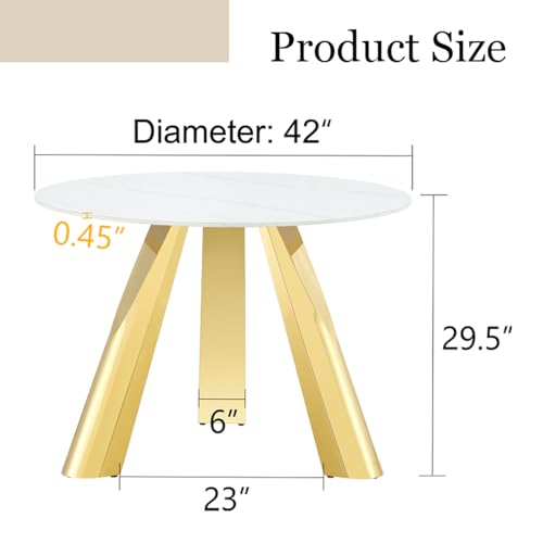 42" Luxury Sintered Stone Table: 0.45" Top + 6" Steel Legs, 350lb Capacity, Stain,Heat Resistant White,Gray Veined Design