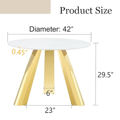 42" Luxury Sintered Stone Table: 0.45" Top + 6" Steel Legs, 500lb Capacity, Stain,Heat Resistant White,Gray Veined Design