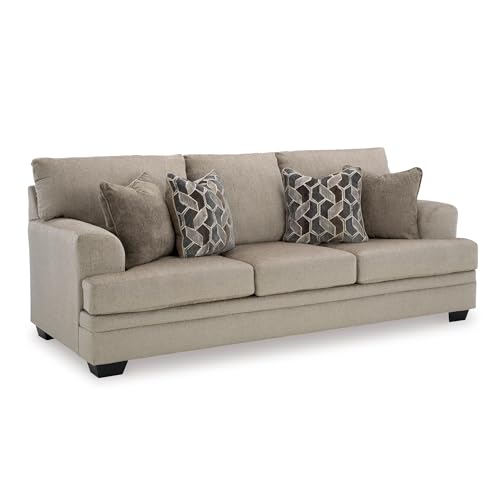 Signature Design by Ashley Stonemeade Contemporary Sofa Sleeper with Folding Gel Memory Foam Mattress, Reversible Cushions and 4 Accent Pillows, Queen, Light Brown