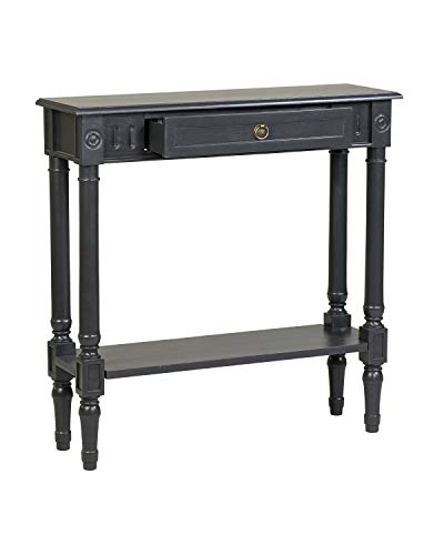 Marisol Black Narrow Console Table for Entryway with Drawer | 31.5-inch slim sofa table with lower shelf, solid wood frame, distressed finish, hallway storage for small spaces