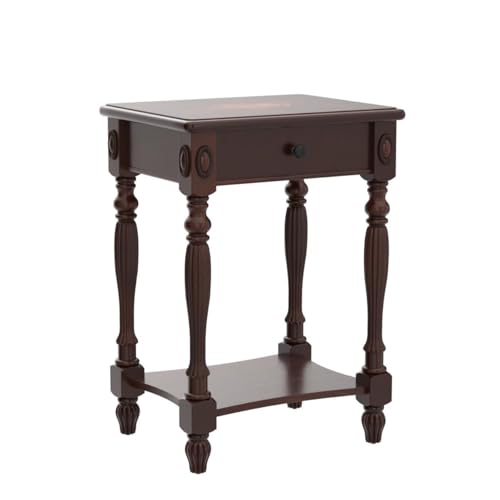 Solid Wood Side Table with Drawer and Storage Shelf, Traditional End Table, Narrow Telephone Nightstand, Carvings Elegant Vintage, for Living Room, Bedroom, Office Cherry Walnut GBJ1533WD