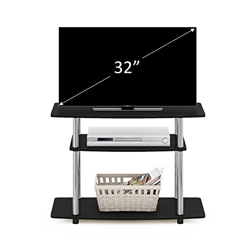 Turn-N-Tube No Tools 3-Tier Entertainment Center TV Stand for TV up to 32 Inch, Stainless Steel Tubes, Americano/Chrome