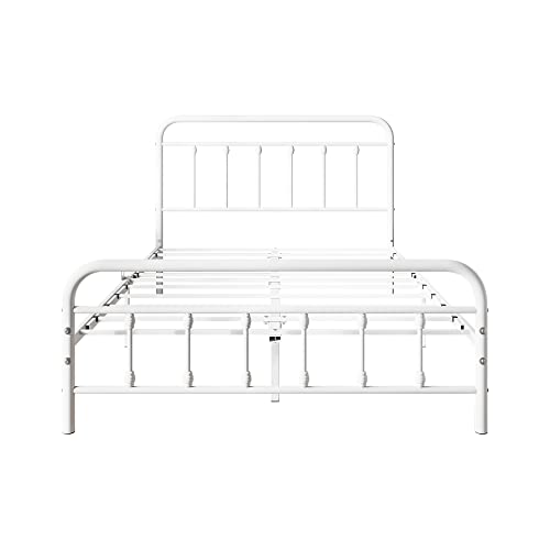 Full Size Bed Frame with Headboard and Footboard Vintage Metal White, view 5