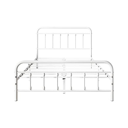Full Size Bed Frame with Headboard and Footboard Vintage Metal White, view 5