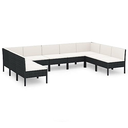 9 Piece Patio Lounge Set with Cushions Poly Rattan Black Outdoor Sectional Sofa PE Wicker Garden Furniture Modular Seating for Backyard Poolside Deck