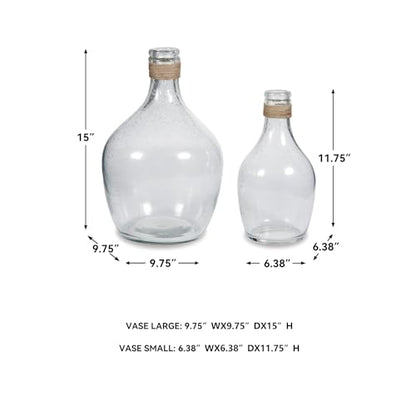 Signature Design by Ashley Marcin Modern Glass 2 Peiece Bottle Neck Vase Set, Clear