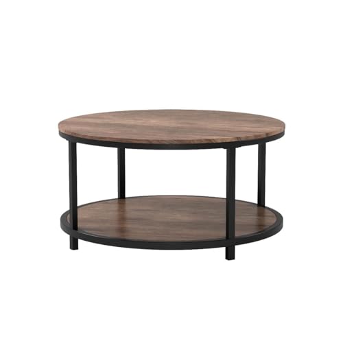 Round Coffee Table,36" Coffee Table for Living Room,2-Tier Rustic Wood Desktop with Storage Shelf Modern Design Home Furniture(Light Walnut)