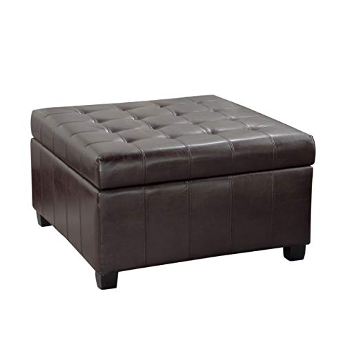Christopher Knight Home Alexandria Bonded Leather Storage Ottoman, Marbled Brown, 31” x 31”x 18.6”