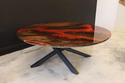 RESINHOMEFURNITURE Round Epoxy Resin Table with Red River Design – Modern Wooden Resin Dining Table with Black Metal Base, Handmade Live Edge Centerpiece Epoxy Table (18 Inches Tall, 30 x 30 Inches)