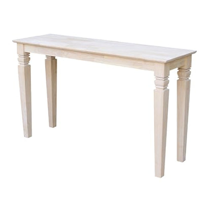 Java Console Table, Solid Real Wood, Sturdy Parawood, Living Room/Family Room/Entryway, 50LBS capacity, 52"W x 16"D x 30"H, Paint/Stain Ready, Unfinished