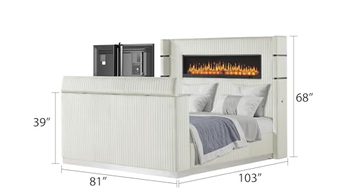 Wood Platform Bed with Beige Headboard and Storage Features, view 4
