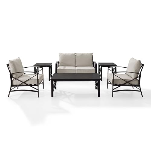 Crosley Furniture KO60017BZ-OL Kaplan 6-Piece Outdoor Seating Set (Loveseat, 2 Chairs, 2 Side Tables, and Coffee Table), Oiled Bronze with Oatmeal Cushions