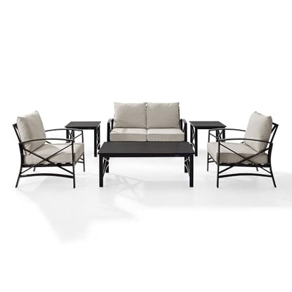 Crosley Furniture KO60017BZ-OL Kaplan 6-Piece Outdoor Seating Set (Loveseat, 2 Chairs, 2 Side Tables, and Coffee Table), Oiled Bronze with Oatmeal Cushions