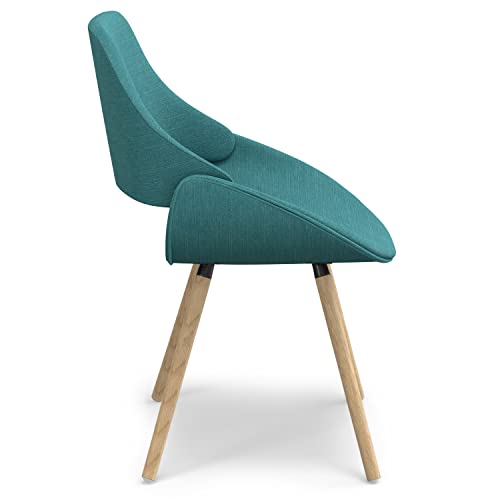 Malden Dining Chair in Aqua Blue Linen Look Fabric, 22.8 x 20.9 x 30.9 inches, Bentwood Design with Light Wood Legs for Dining Room