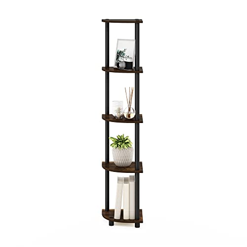 TURN-N-TUBE Corner Shelf, 5-Tier Corner Bookshelf, Open Storage Shelves, for Organization and Storage, Living Room, Home Office, Garage, Bedroom, Amber Pine