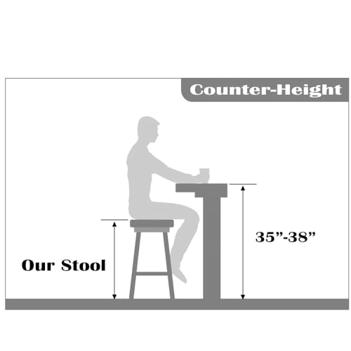 Set of 2 Counter Height Barstools | Mid Century Modern PU Leather Padded Seat | Solid Wood Legs with Round Metal Footrest | Kitchen Island Bar Chair | Non-Slip Feet, Black