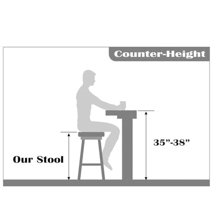Set of 2 Counter Height Barstools | Mid Century Modern PU Leather Padded Seat | Solid Wood Legs with Round Metal Footrest | Kitchen Island Bar Chair | Non-Slip Feet, Black