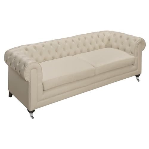 Amery Tufted Sofa, Bonded Leather, French Ivory