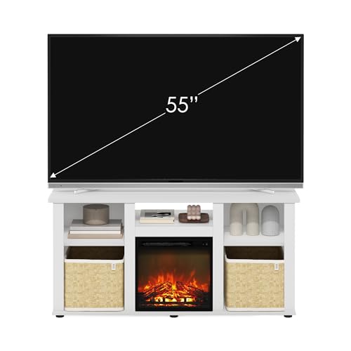 Jensen Fireplace TV Stand for TV up to 55 Inch, White Entertainment Center, view 5