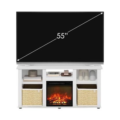Jensen Fireplace TV Stand for TV up to 55 Inch, White Entertainment Center, view 5