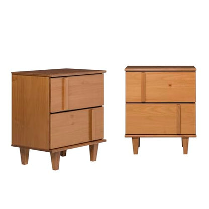 Contemporary 2-Piece Detailed Drawer Solid Wood Nightstands