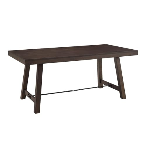 Liam Rustic Farmhouse Trestle Style Dining Table, 70 Inch, Dark Brown Oak