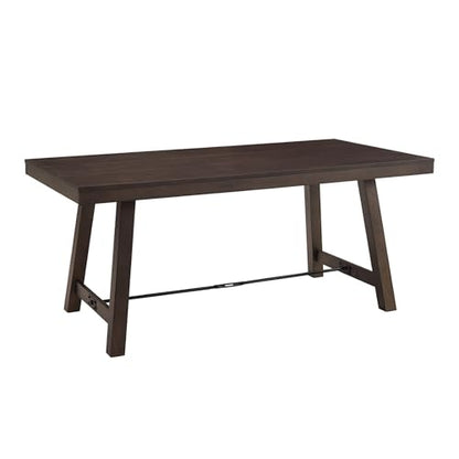 Liam Rustic Farmhouse Trestle Style Dining Table, 70 Inch, Dark Brown Oak
