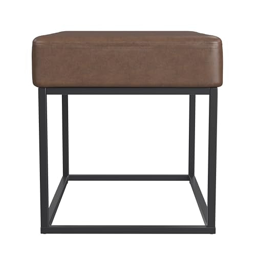 22" Theodore Channel Tufted Ottoman - Brown Faux Leather